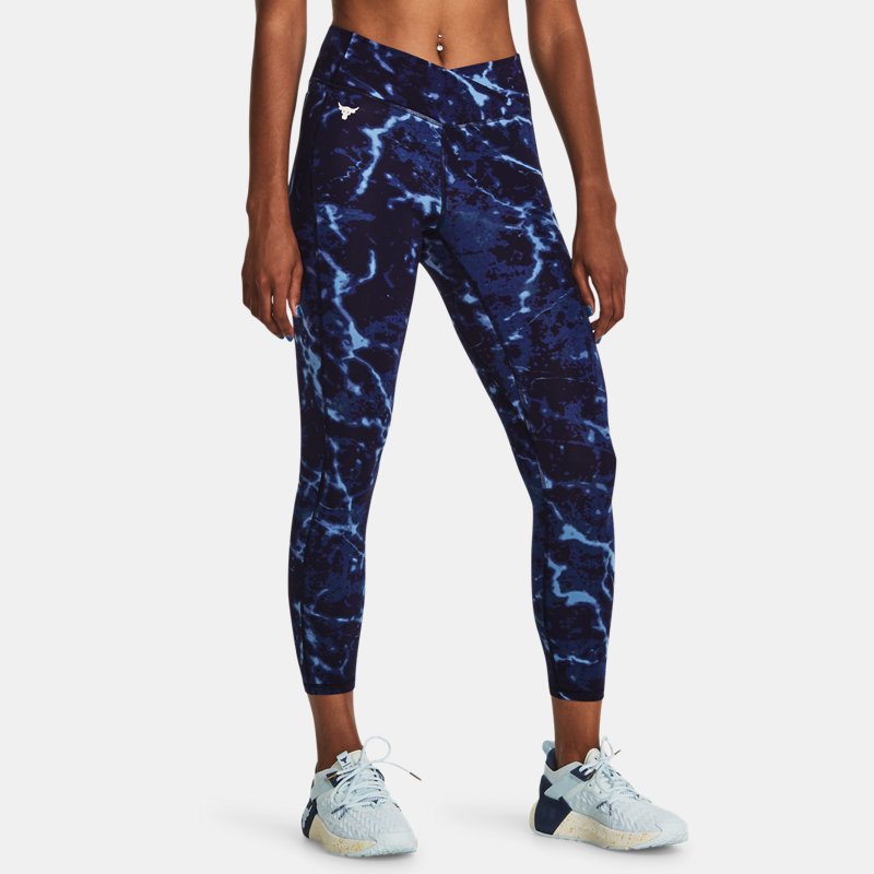 Under Armour Women's Project Rock Crossover Lets Go Printed Ankle Leggings Midnight Navy / White Clay XS